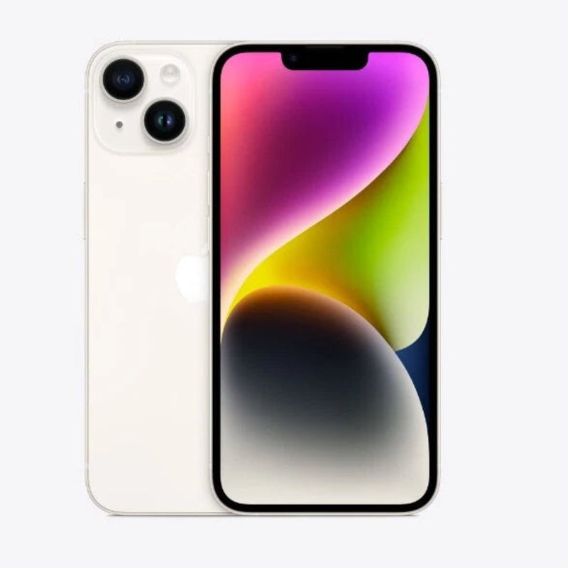 Refurbished Apple iPhone 14 SIM-free variant by Handtec, shown in black with front display and rear camera.