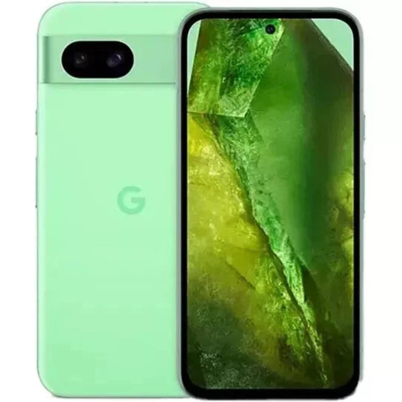 Google Pixel 8a 5G refurbished unlocked smartphone with sleek design and 5G capability, shown in a close-up image.