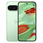 Refurbished Google Pixel 9 5G unlocked smartphone with sleek design and display, showing the Google logo on the screen.