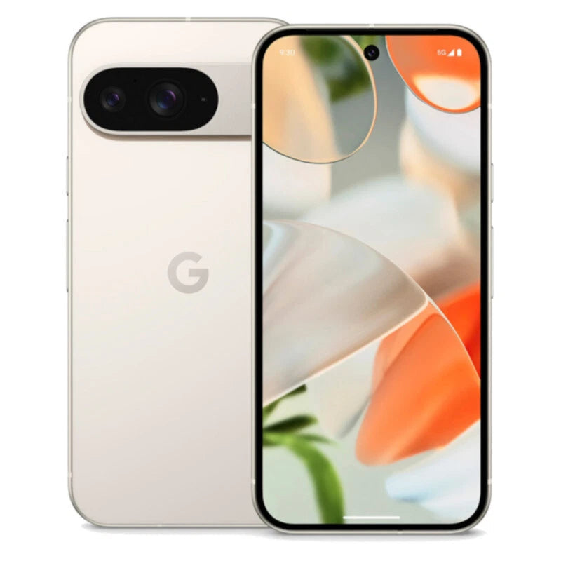 Refurbished Google Pixel 9 5G smartphone, unlocked and SIM-free, showing the front display and sleek design.