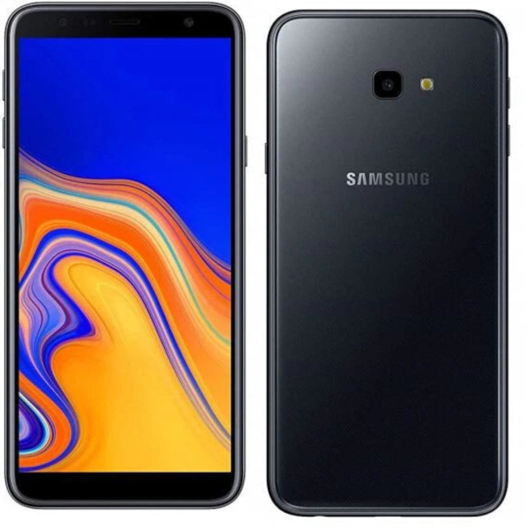 Refurbished Samsung Galaxy J4 Plus smartphone with 32GB storage in black, unlocked and in good condition.