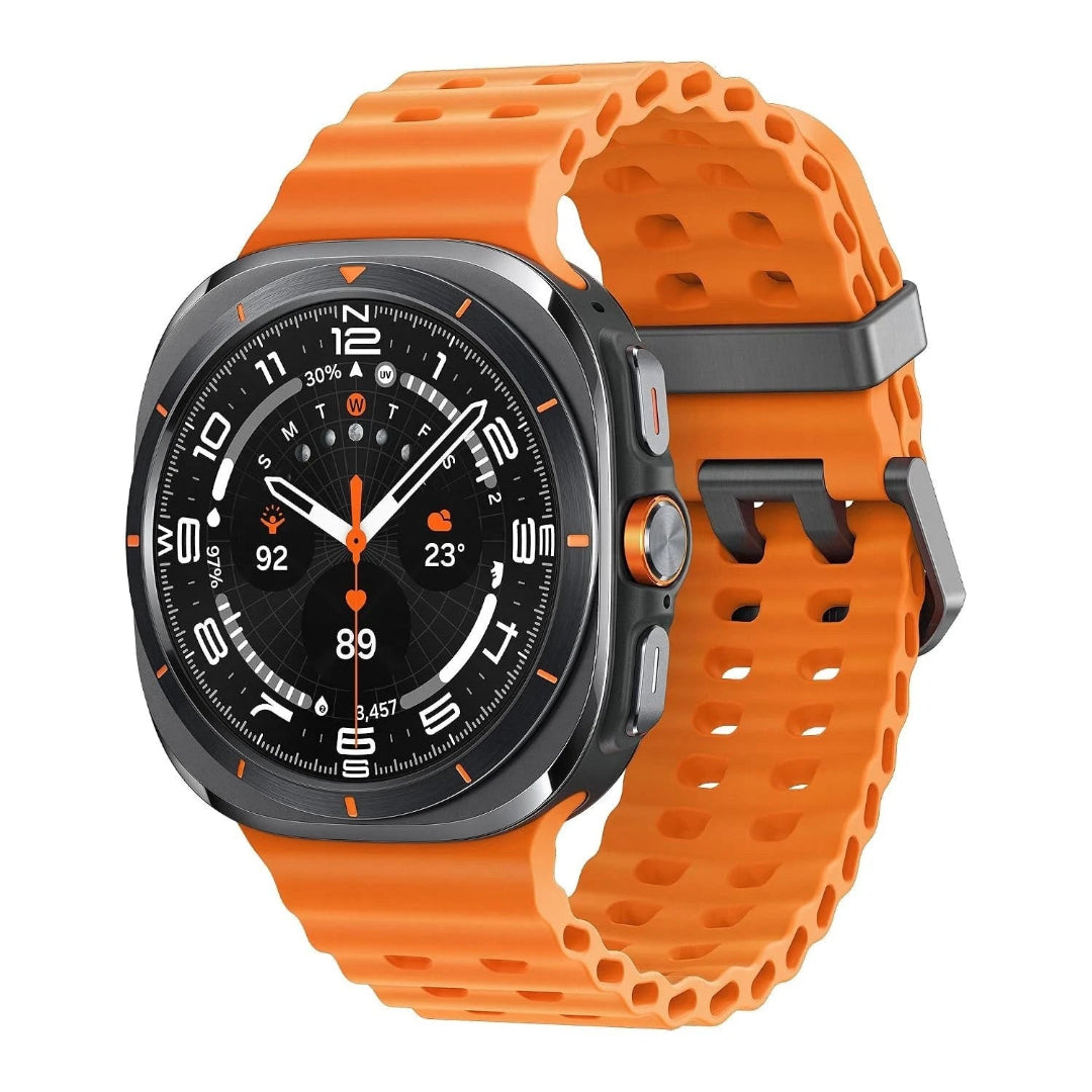 Samsung Galaxy Watch Ultra 47mm 4G Cellular in titanium grey, refurbished excellent condition, showing the watch face and band.