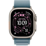 Refurbished Apple Watch Ultra 3 49mm titanium and ceramic case with GPS and cellular, showing the sleek watch face and band.