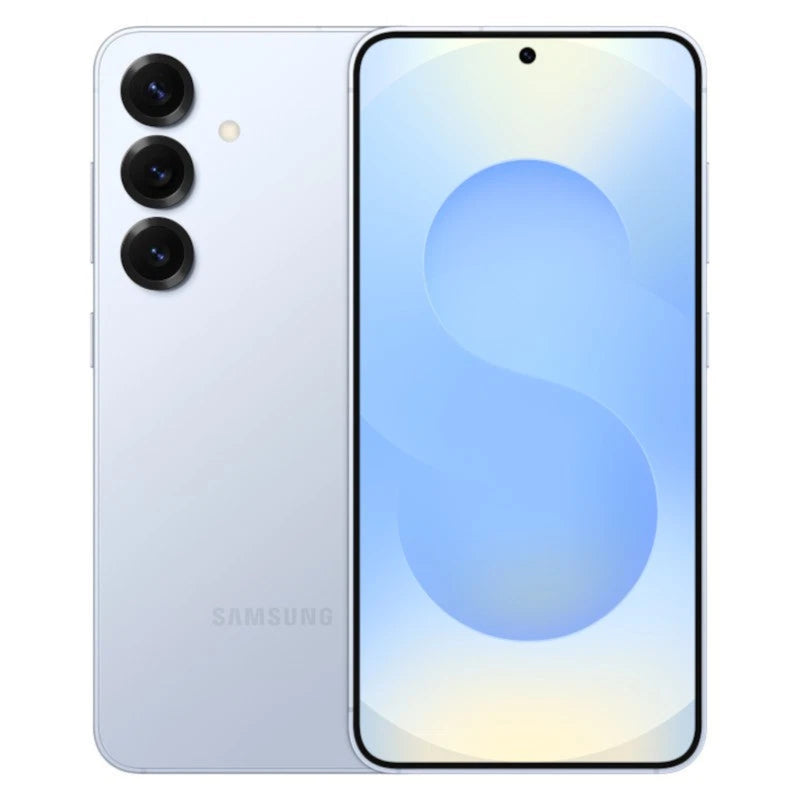 Refurbished Samsung Galaxy S25 FE 5G smartphone with black front and back, showing the sleek design and display screen.