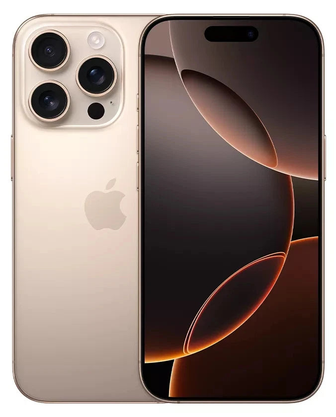 Refurbished Apple iPhone 16 Pro 5G with sleek design and dual camera system, displaying the front and back of the phone.