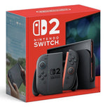 Nintendo Switch 2 gaming console in black with 7.9-inch touchscreen and 256GB storage, featuring black Joy-Con controllers.