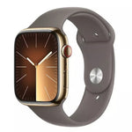 Refurbished Apple Watch Series 8 GPS + Cellular 45mm gold stainless steel smartwatch with digital display.