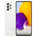 Refurbished Samsung Galaxy A72 smartphone with 8GB RAM and 128GB storage, showing the front display with colorful wallpaper.