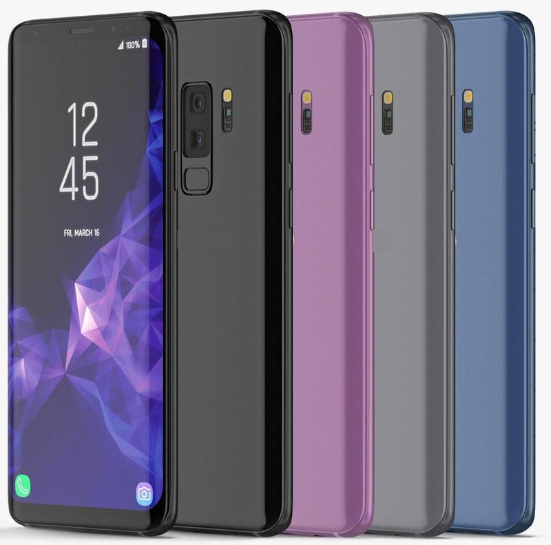 Samsung Galaxy S9 Plus refurbished SIM free smartphone with large display and sleek design, shown from the front.