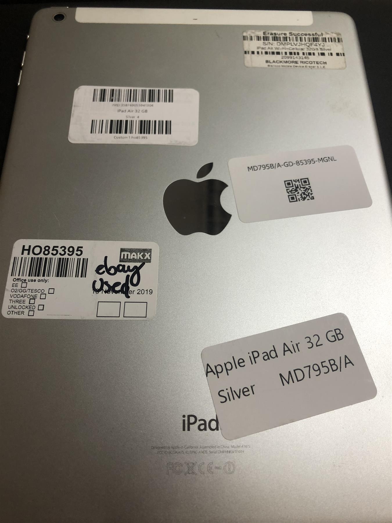 Apple iPad Air 32GB WiFi + 4G Silver Unlocked USED